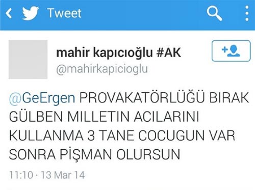 Twitter Gülben Ergen Tehdit