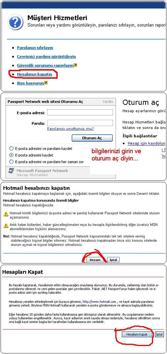 MSN – hotmail hesabı kapatma, silme