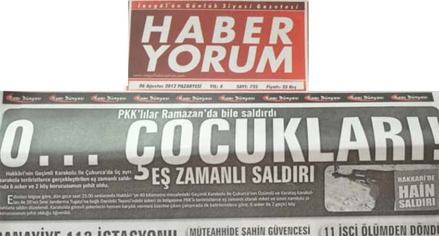 Haber Yorum gazetesinden teröre küfürlü manşet